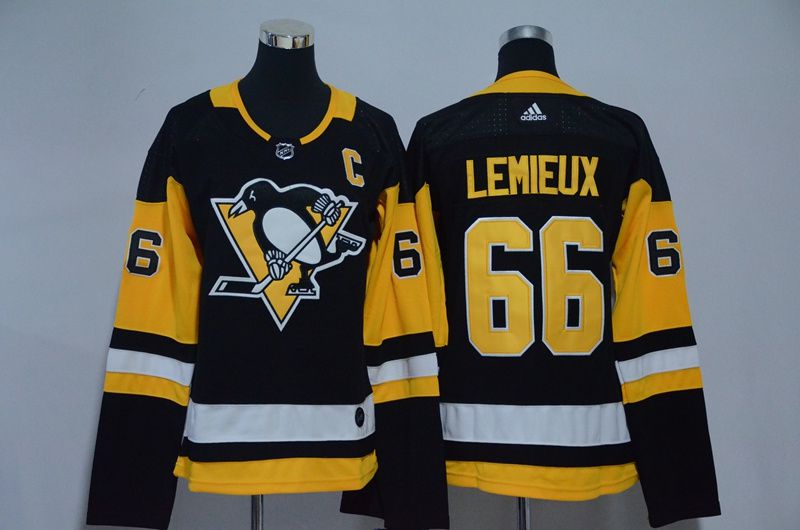 Women Pittsburgh Penguins #66 Lemieux Black Hockey Stitched Adidas NHL Jerseys